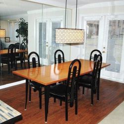 Long Modern Hardwood Dining Table With Chairs