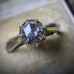 Salt and Pepper Diamond Solitaire Ring