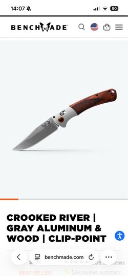 BENCHMADE CROOKED RIVER | GRAY ALUMINUM & WOOD | CLIP-POINT