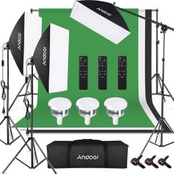 NEW! Andoer Photography Lighting Kit with Backdrops, 2800K-5700K 85W LED Softbox, 6.5x10ft Backdrop