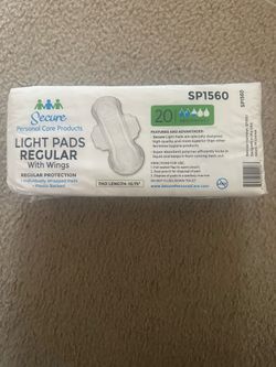 Secure Light Pads Regular. 20 absorbency, pad length 10.75 inches, regular protection.
