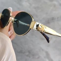 CELINE fashion personality trend plate with metal oval sunglasses men and women's models gold color
