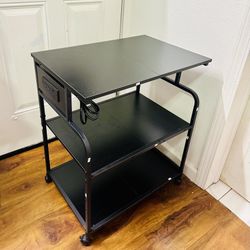 3 Tier Adjustable Table Stand Shelves Power Outlets USB Type C Lockable Wheels NEW CONDITION 