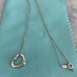 Tiffany Sterling Silver Open Heart Pendant With Diamond