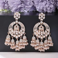 Rose Gold Kundan Chandelier Earrings 