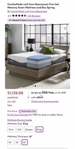 ComforPedic Loft Beautyrest Firm Gel Memory Foam Mattress King