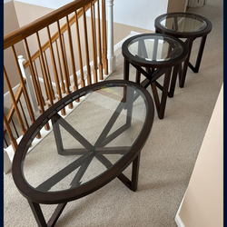 Glass Coffee Table + 2 Side Tables Living Room Set (Value City)