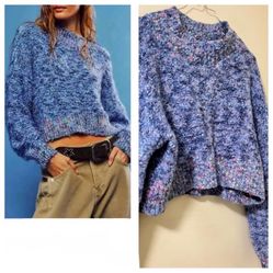 Free People Cozy Chunky oversized Blue Knit Sweater Size XS