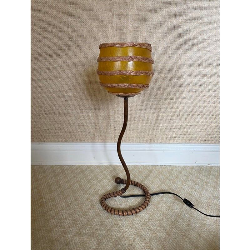 Vintage Japanese Tarogo Squiggle Rope Style Lamp With Fiberglass Shade

