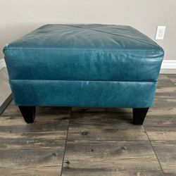 Living Spaces Leather Aqua Color Ottoman 