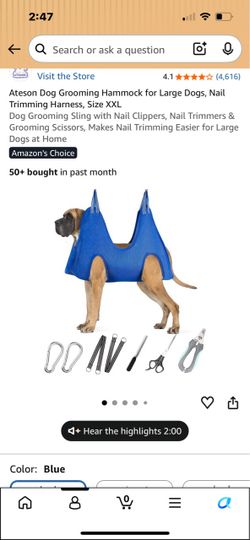 XXL Dog Grooming Hammock Sling for Large/Giant Dogs (Up to 120 lbs) – Blue NAIL CLIPPERS INCLUDED