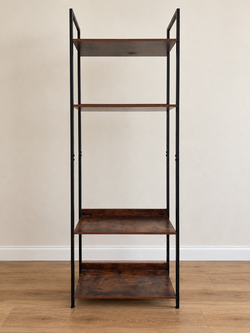 Industrial 4-Tier Wood & Metal Bookshelf