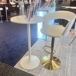 White Tall Bar Bar Table With A Bar Stool 