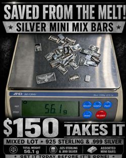 56.1g Mixed .925 Sterling & .999 Silver Mini Bars – $150 Lot