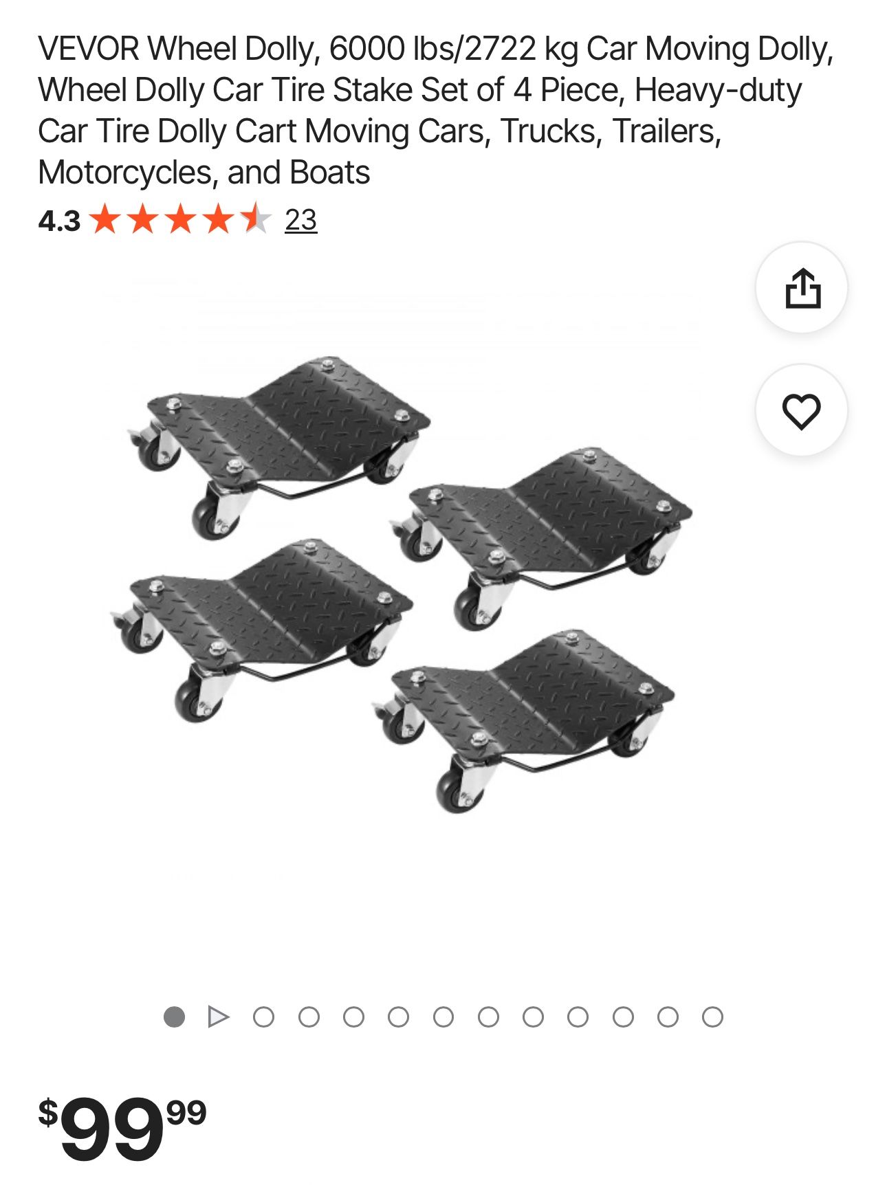 VEVOR Wheel Dolly, 6000 lbs/2722 kg Car Moving