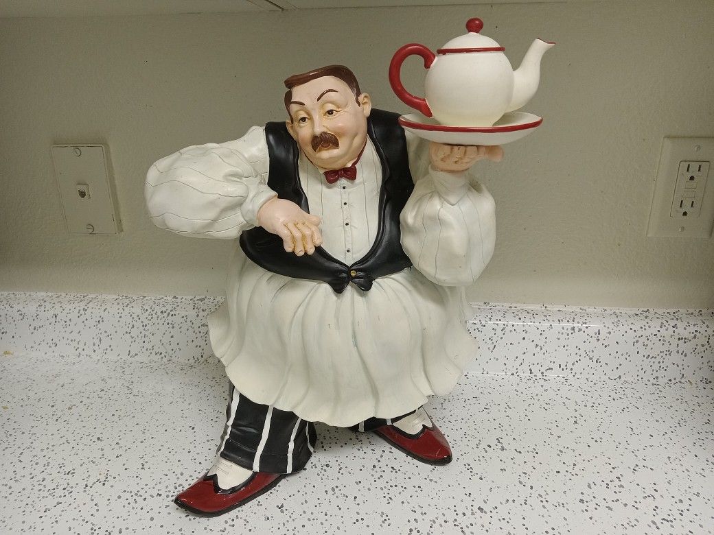 Very Large Vintag Waiter Chef Figurine 16" Kitchen Decor