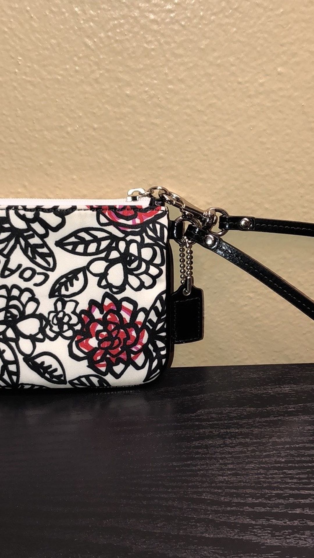 Coach Floral Canvas Leather Trim Wristlet