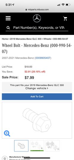 2019 Mercedes-Benz GLC Lug Nuts Thumbnail