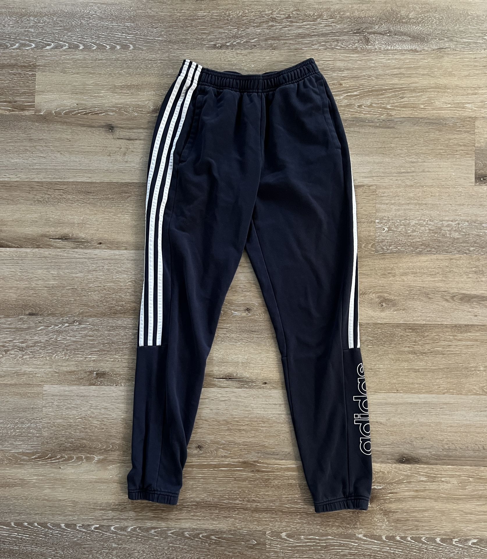 adidas Mens Size S Jogger Pants sweatpants Navy Blue White Stripes Logo GE0792