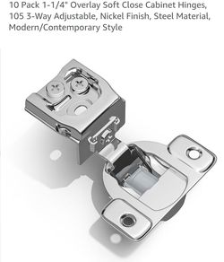 10-Pack Soft Close Cabinet Hinges, Nickel Finish