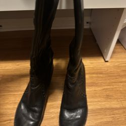 Aetrex Black Leather Knee-High 4” Heel Boots – Size 8