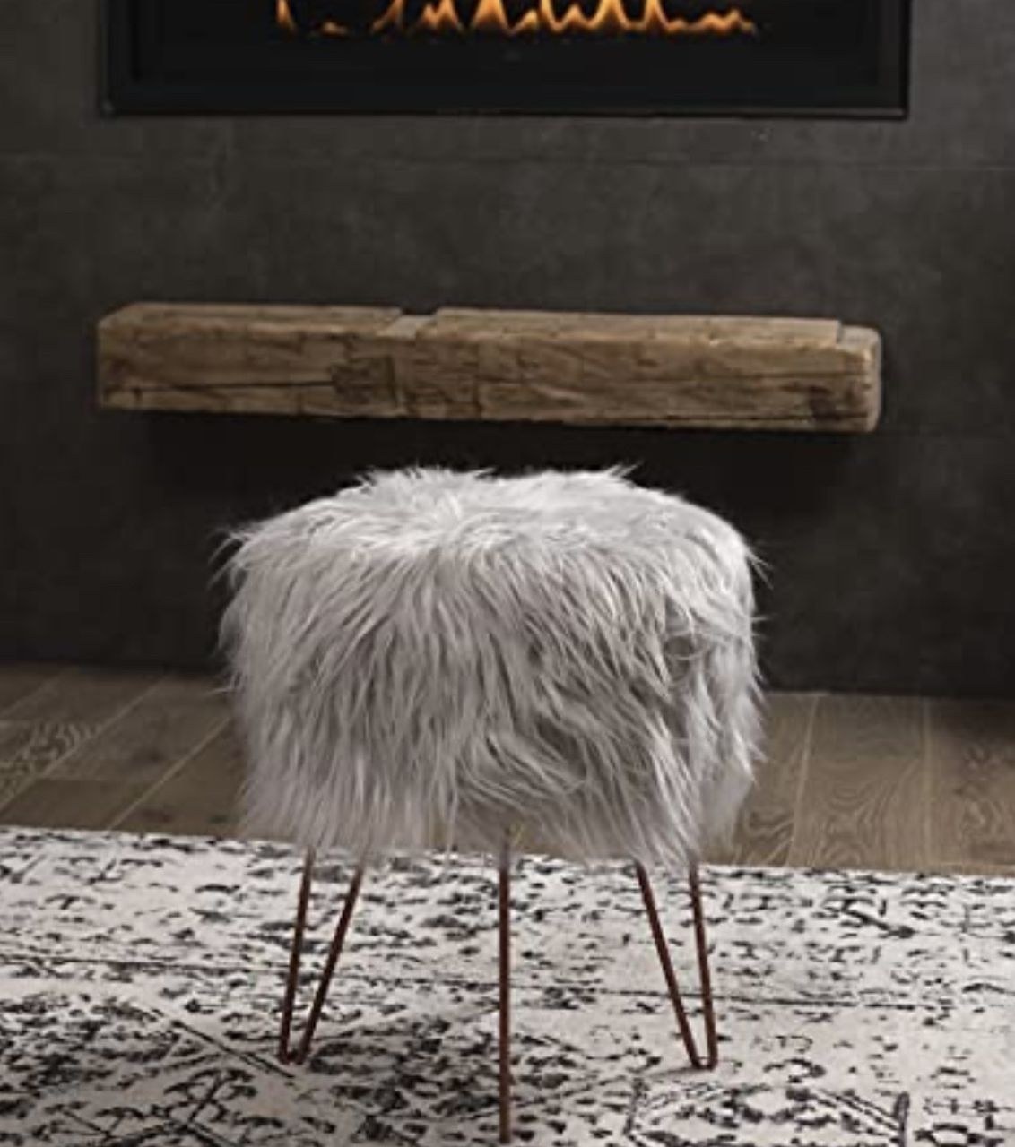 Pair Of Luxury Faux Fur Ottoman Stools