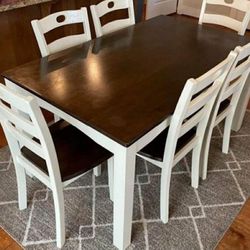 Woodanville Cream/Brown 7 Pcs Dining Sets Tables and 6 Chairs 