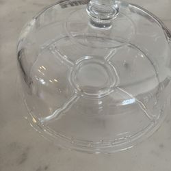 Vintage Clear Glass Reversible Covered Cake stand Vegetable Tray