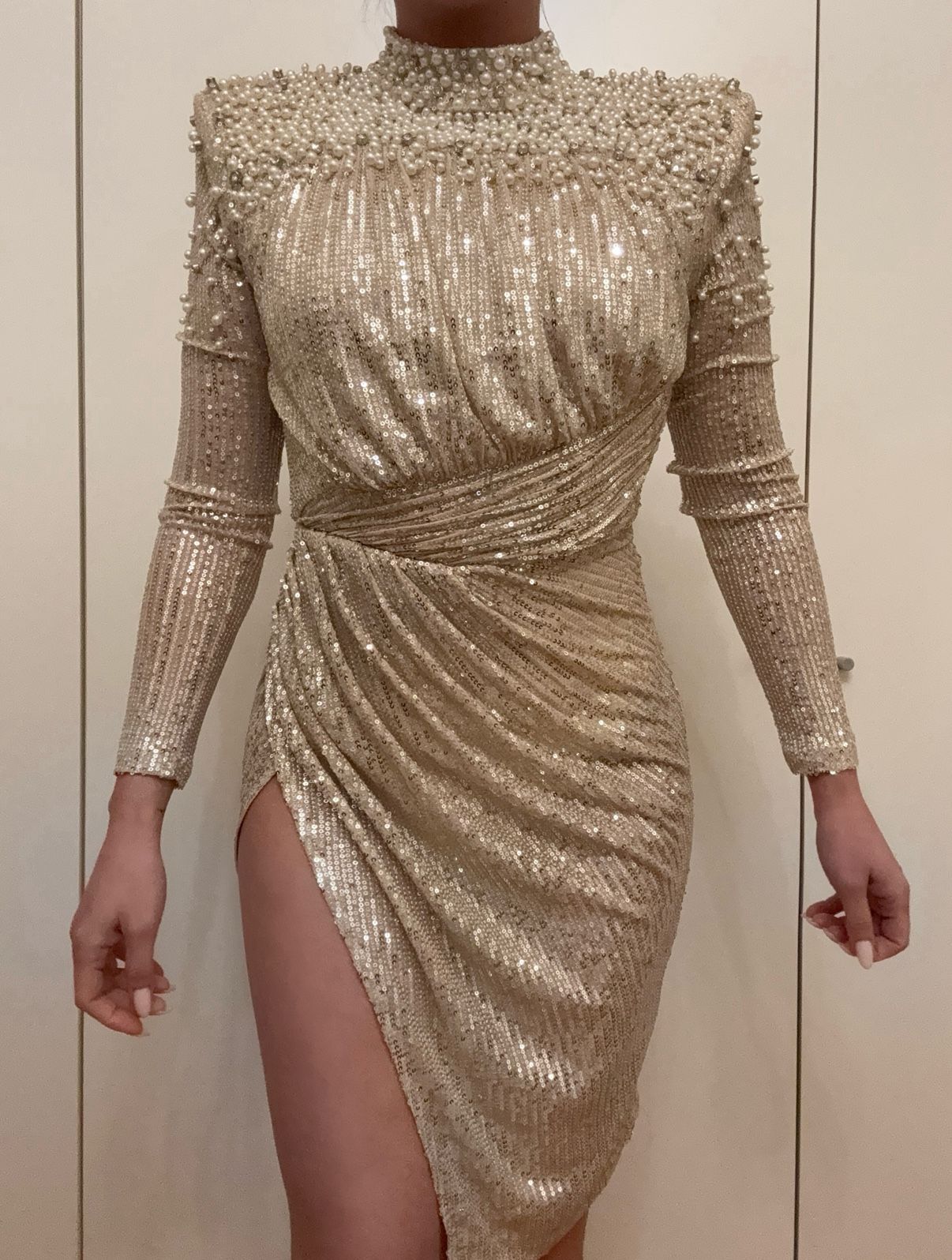Gold Sequin Dress With Split