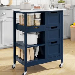 New Other YITAHOME Solid Wood Top Kitchen Island Wheel Cart W/ 3 Drawers Cabinet