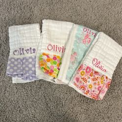 Set Of 4 Embroidered Burp Cloths