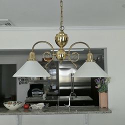 French Country Style Brass Chandeliers (x2)
