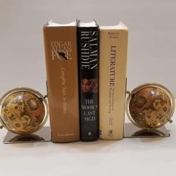 Vintage Globe Bookends Brass Base, Old World Maps (Set of 2)

