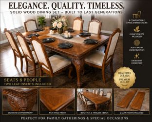 🏡 ELEGANT SOLID WOOD DINING ROOM SET – TABLE, 8 CHAIRS & MATCHING LIGHTED HUTCH 🏡

$1,495 OBO