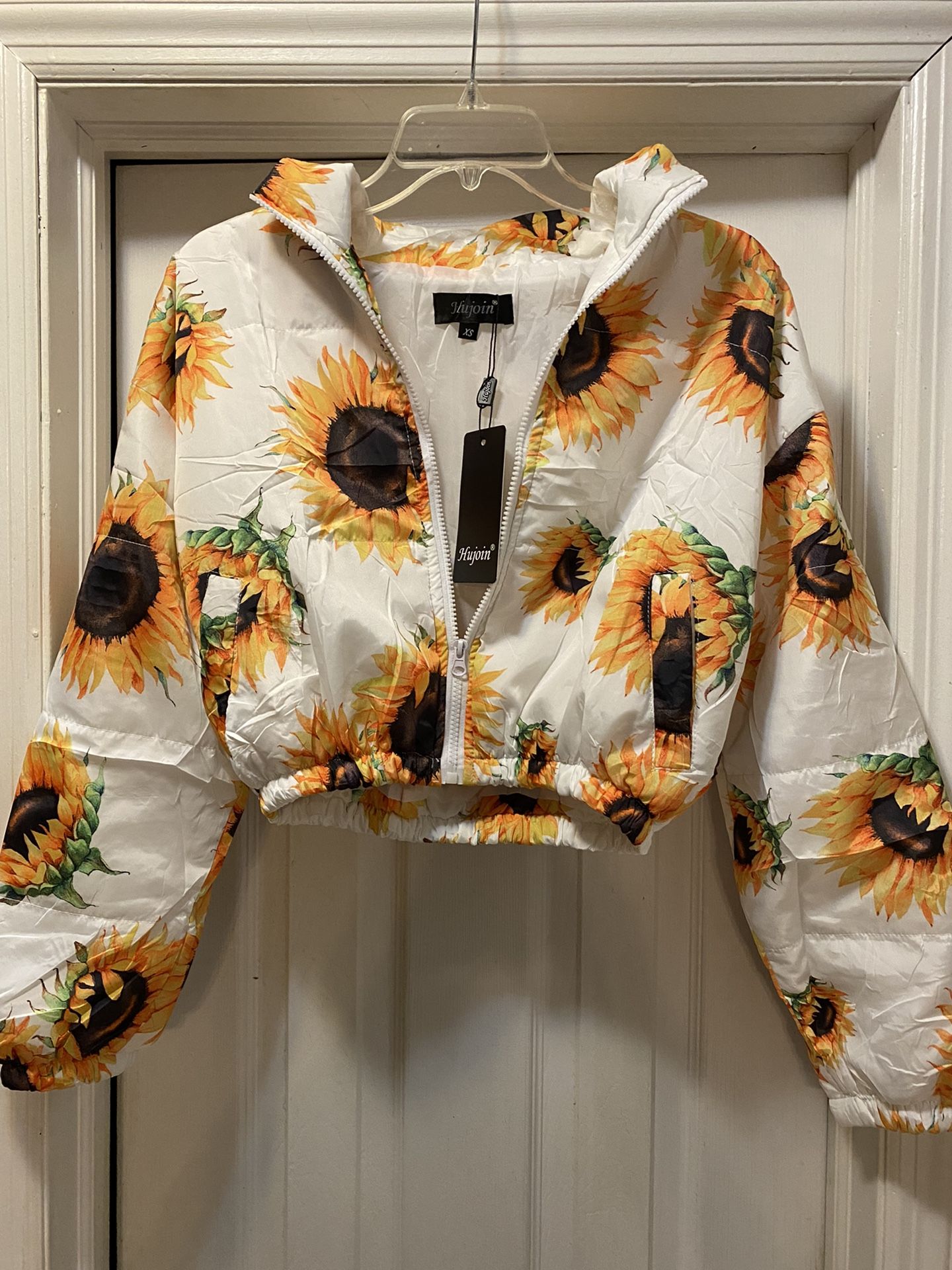 brand new hujoin womans spring cropped sunflower lightweight puffer jacket size xs