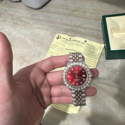 Rolex Datejust 36MM Red Face Iced Out