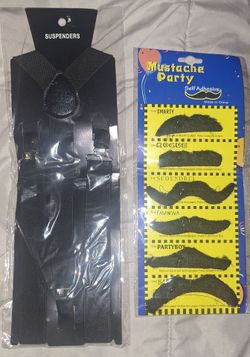Black Suspenders and Fake Mustache Party Set