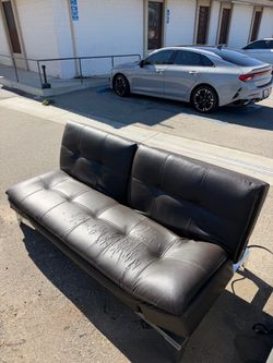 Brown Faux Leather Futon with USB power