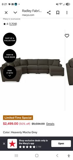 Radley Fabric 6-Piece Chaise Sectional with Wedge
Macy's Exclusive