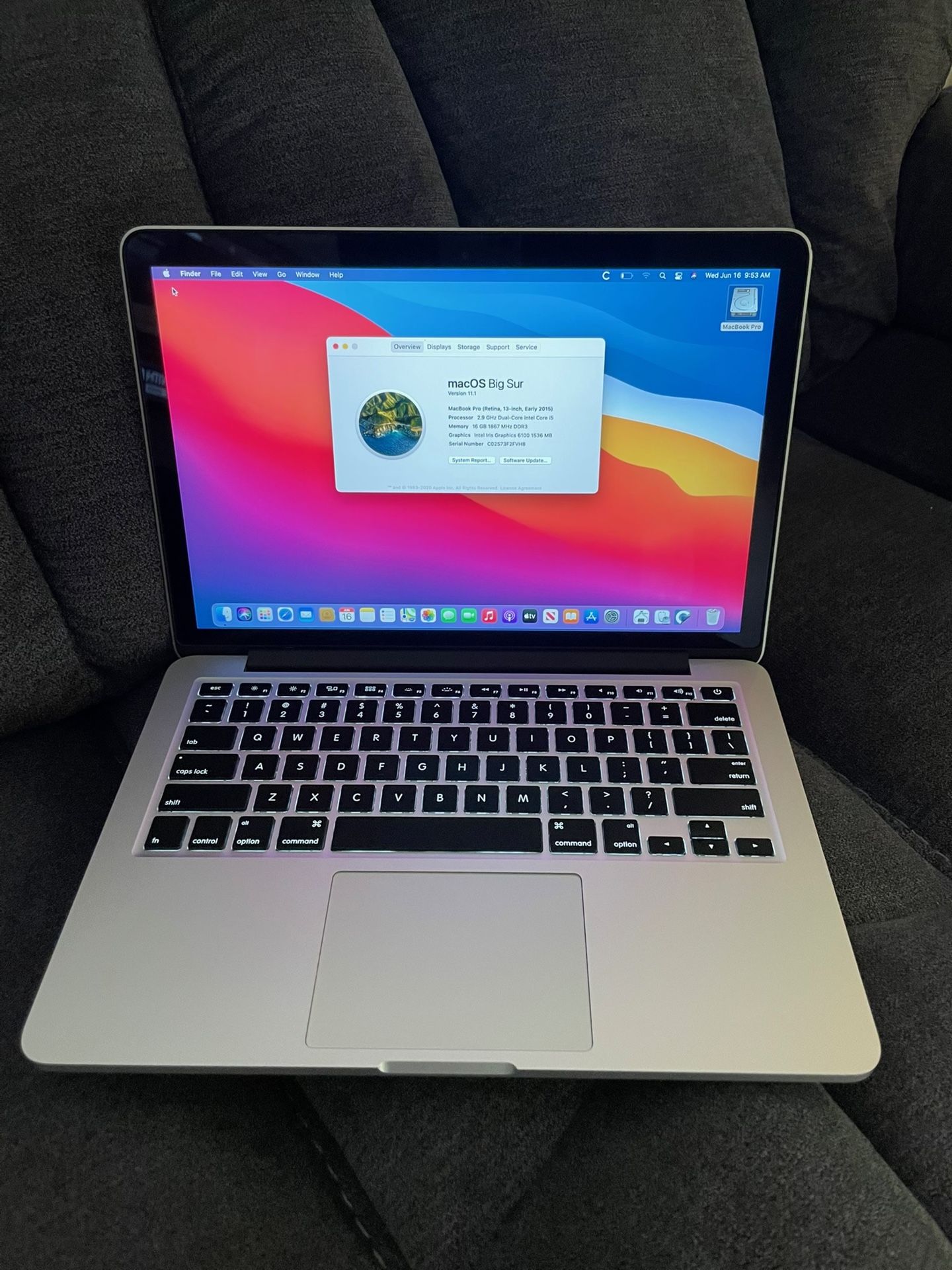 Apple 13” MacBook Pro Retina 2015 Core i5 16gb RAM 512gb
