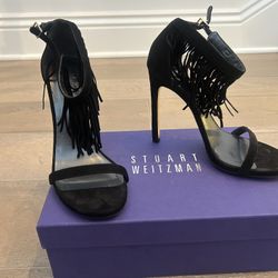 Stuart Weitzman Suede Fringe Heels, Size 7