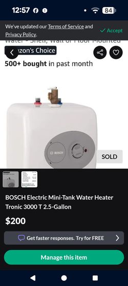 BOSCH Electric Mini-Tank Water Heater Tronic 3000 T 2.5-Gallon
