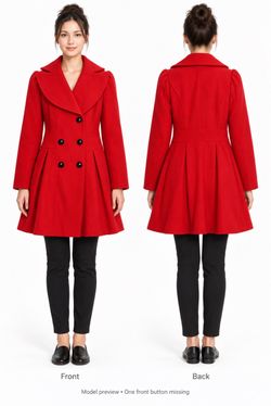 Red Double-Breasted Fit and Flare Coat