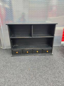 Black Wooden Shelf Unit with 4 Drawers