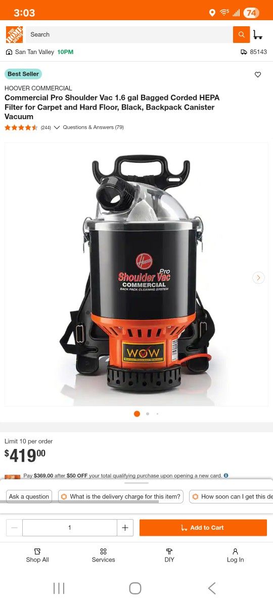 Hoover Commercial Pro Shoulder Vacuum 