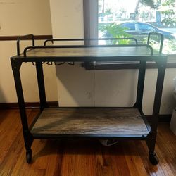Modern Industrial Bar Cart – Wood & Metal with Glass Rack!