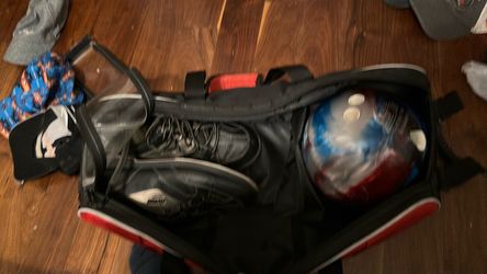 Bowling Ball Bag with Ball and Shoes. And also some of electronics