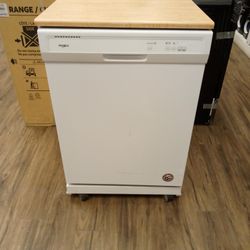 White Heavy Duty Whirlpool Portable Dishwasher With Top Chopping Board. 