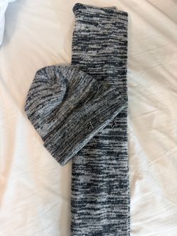 PINK Victoria’s Secret Matching Beanie & Scarf Set Black Gray Marled Knit