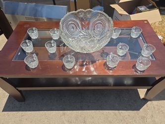 Crystal Punch Bowl w Glasses